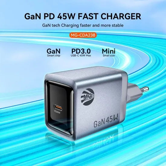 GaN Snellader – 45W USB-C Power Delivery PD 3 – Super Fast Charging – Compact Design – Zilver-Ilumina Benelux