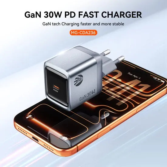 GaN 30W Snellader – USB-C – PPS – Super Fast Charging – Compact Design – Zilver-Ilumina Benelux