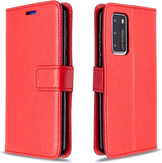 Huawei P40 Hoesjes – Portemonnee Book Case – Pasjeshouder – 2x Screenprotector – Rood-Ilumina Benelux