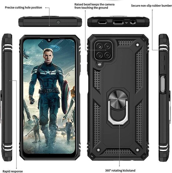 Anti-Shock Hybrid Ring Armor Hoesje Geschikt voor: Samsung Galaxy A12 - rood
