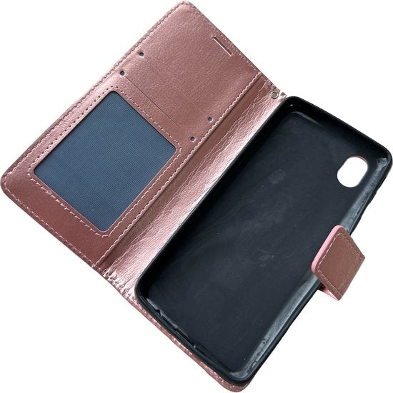 Portemonnee Hoesje - 2 Pack Screenprotector Geschikt voor: Samsung Galaxy A01 Core 2020 - Roségoud