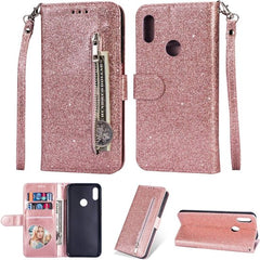 Sparkly Glitter Wallet Hoesje met Rits & Koord Geschikt voor: Samsung Galaxy A20s - Roségoud