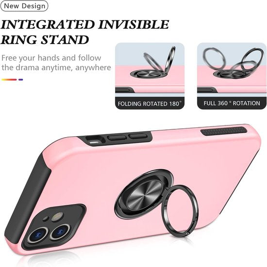iPhone 12 Pro Hoesjes – Backcover met Vingerring & Magneet – Anti-drop – Roze-Ilumina Benelux