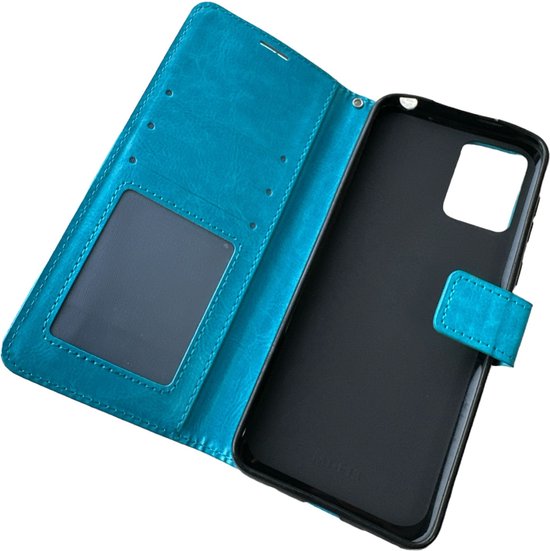 Motorola Moto G73 Hoesjes – Portemonnee Bookcase – Pasjeshouder – Magneetsluiting – Turquoise-Ilumina Benelux
