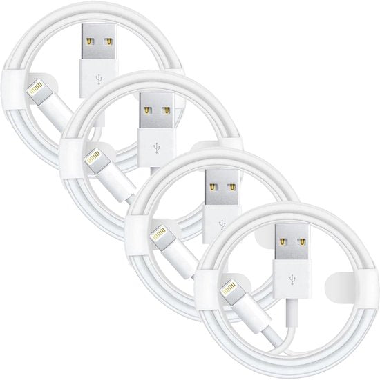 Lightning Oplaadkabel – Geschikt voor iPhone & iPad – USB-A – 3 Meter – 4-Pack – Wit-USB-Kabels-Ilumina Benelux