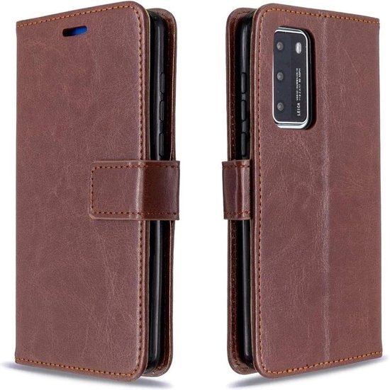 Huawei P40 Lite Hoesjes – Portemonnee Book Case – Pasjeshouder – 2x Screenprotector – Bruin-Ilumina Benelux