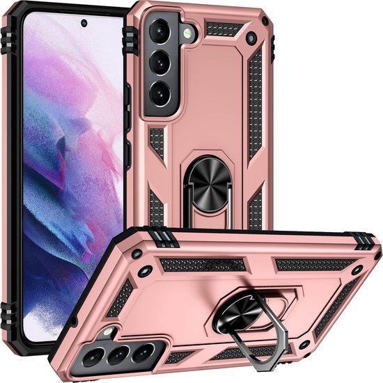 Samsung Galaxy S22 Plus Hoesjes – Anti-Shock Hybride Ring Armor Backcover – Schokbestendig – Roségoud-Ilumina Benelux