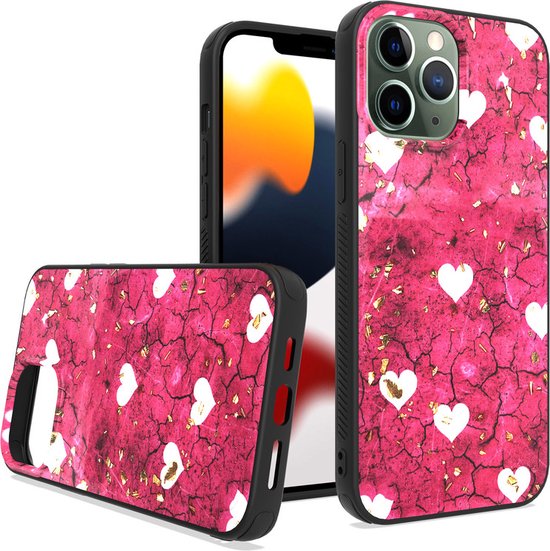 iPhone 14 Plus Hoesjes – Siliconen Backcover – Print Pink Hearts – Roze-Ilumina Benelux