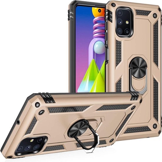 Samsung Galaxy M51 Hoesjes – Anti-Shock Hybride Backcover – Ringhouder – Armor Design – Goud-Ilumina Benelux
