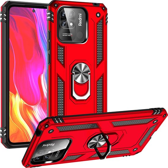 Xiaomi Redmi 10C Hoesjes – Anti-Shock Hybride Backcover – Ringhouder – Armor Case – Rood-Ilumina Benelux