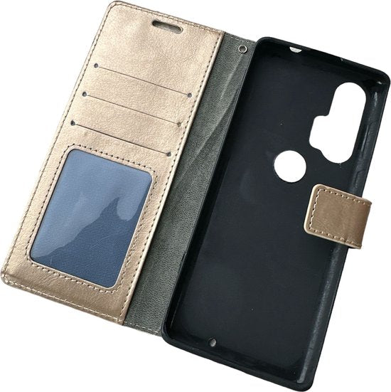 Motorola Edge Plus Hoesjes – Portemonnee Book Case – Pasjeshouder – Magneetsluiting – Goud-Ilumina Benelux