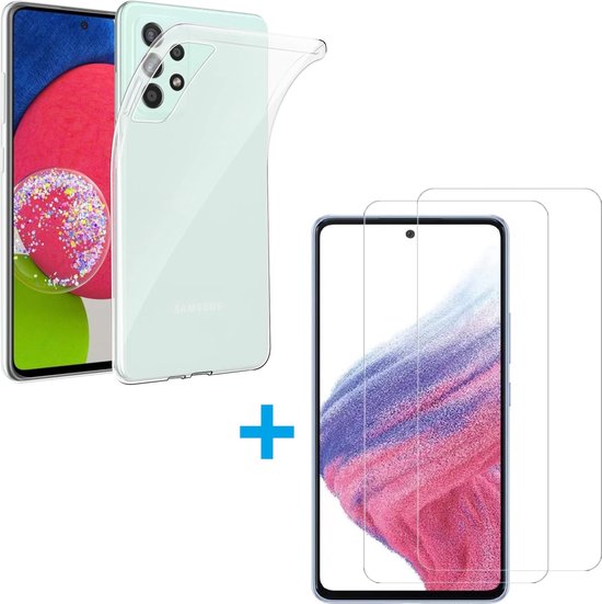 Samsung Galaxy A53 5G Hoesjes – Transparante Siliconen Backcover – 2x Screenprotector Gehard Glas – Anti-kras-Ilumina Benelux