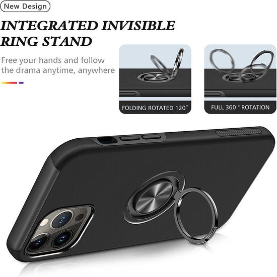 iPhone 14 Pro Max Hoesjes – Backcover met Vingerring & Magneet – Anti-drop – Zwart-Ilumina Benelux