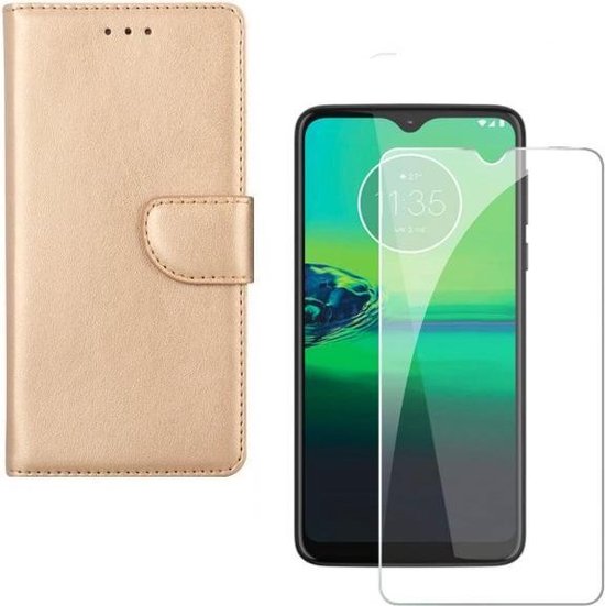Motorola Moto G8 Plus Hoesjes – Portemonnee Backcover – Pasjeshouder – 2x Screenprotector – Goud