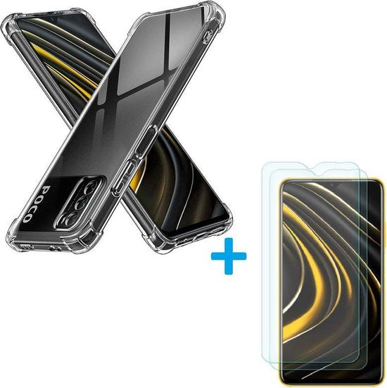Xiaomi Poco M3 Hoesjes – Siliconen Backcover – Schokbestendig – Transparant – Incl. 2x Screenprotector-Ilumina Benelux