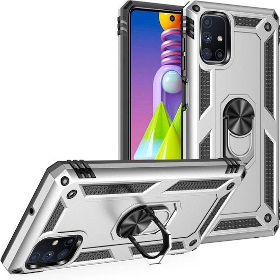 Samsung Galaxy M51 Hoesjes – Anti-Shock Hybride Ring Armor Backcover – Schokbestendig – Zilver-Ilumina Benelux