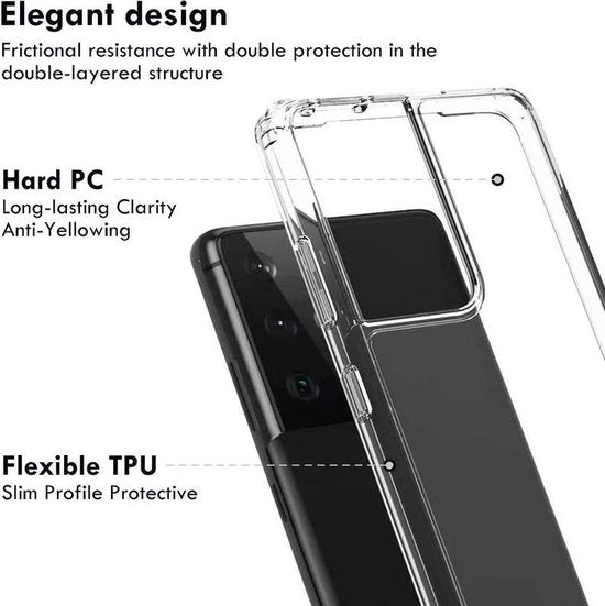 Samsung Galaxy S21 Ultra Hoesjes – Siliconen Backcover – Schokbestendig Bumper – Transparant + Screenprotector-Ilumina Benelux