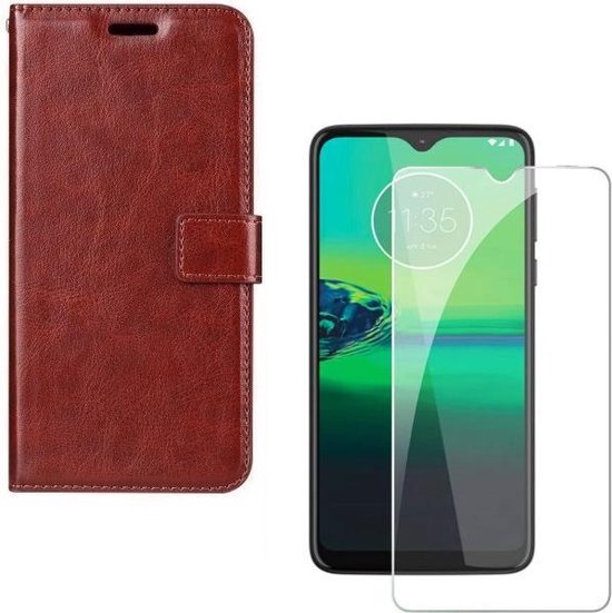 Motorola Moto G8 Plus Hoesjes – Portemonnee Hoes – Pasjeshouder – 2x Screenprotector – Bruin-Ilumina Benelux