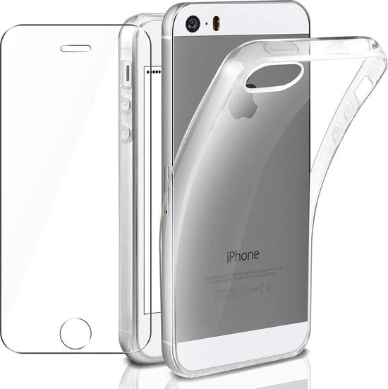 iPhone 5/5C/5S/SE Hoesjes – Transparante Soft TPU Siliconen Backcover – 2x Gehard Glas Screenprotector – Anti-kras-Ilumina Benelux
