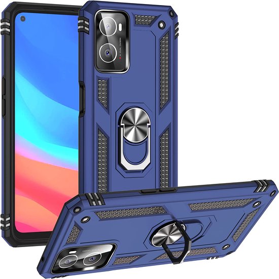 Oppo A76 Hoesjes – Anti-Shock Hybride Ring Armor Backcover – Schokbestendig – Blauw-Ilumina Benelux
