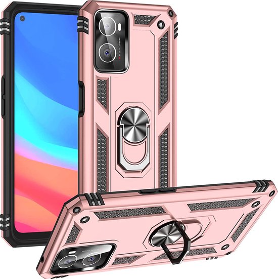 Oppo A76 Hoesjes – Anti-Shock Hybride Ring Armor Backcover – Schokbestendig – Roségoud-Ilumina Benelux
