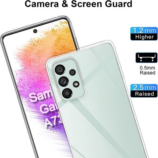 Samsung Galaxy A73 5G Hoesjes – Transparante Siliconen Backcover – 2 Pack Screenprotector Gehard Glas – Anti Kras-Ilumina Benelux