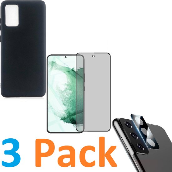 Samsung Galaxy S22 Plus Hoesjes – Soft TPU Siliconen Backcover – Privacy Screenprotector – Camera Lens Protector – Zwart-Ilumina Benelux