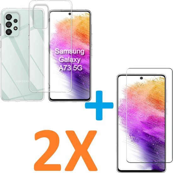 Samsung Galaxy A73 5G Hoesjes – Transparante Siliconen Backcover – 2 Pack Screenprotector Gehard Glas – Anti Kras-Ilumina Benelux