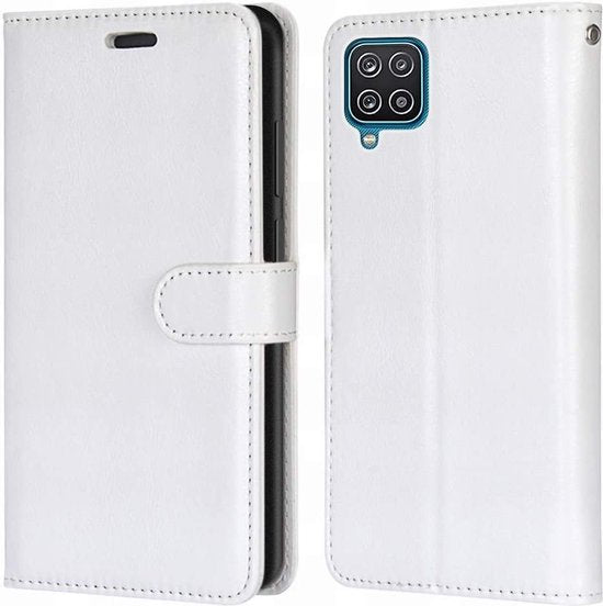 Samsung Galaxy A12 Hoesjes – Portemonnee Hoes – 2x Screenprotector Gehard Glas – Magneetsluiting – Wit-Ilumina Benelux