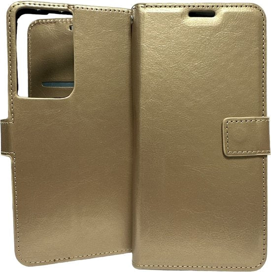 Samsung Galaxy S21 Ultra 5G Hoesjes – Portemonnee Hoes – Pasjeshouder – Magneetsluiting – Goud-Ilumina Benelux