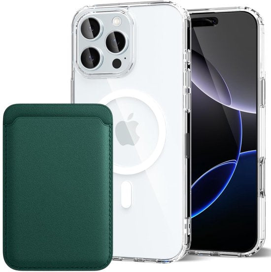 iPhone 16 Pro Max Hoesjes – Anti-Shock Backcover met MagSafe – Magnetische Pasjeshouder – Groen-Ilumina Benelux