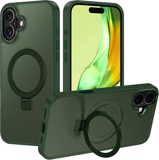 iPhone 16 Hoesjes – MagSafe Backcover met Standaard – Schokbestendig – Groen-Ilumina Benelux