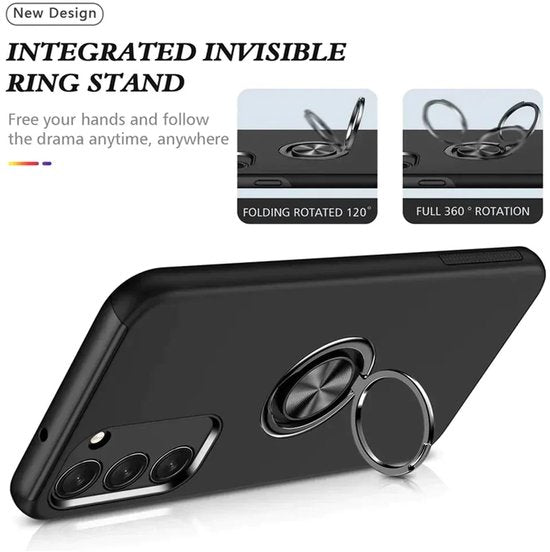 Samsung Galaxy A15 Hoesjes – Backcover met Vingerring – Extra Grip – Zwart-Ilumina Benelux