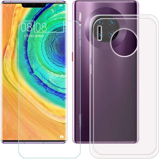 Huawei Mate 30 Pro Hoesjes – Soft TPU Siliconen Backcover – 2x Gehard Glas Screenprotector – Schokbestendig – Transparant-Ilumina Benelux