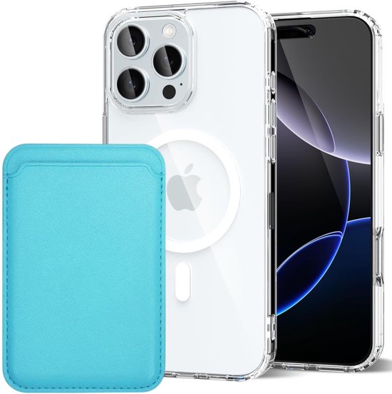 iPhone 16 Pro Hoesjes – Anti-Shock Backcover met MagSafe – Magnetische Pasjeshouder – Lichtblauw-Ilumina Benelux