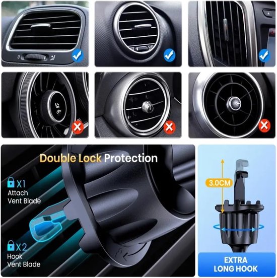 Telefoonhouder auto – Ventilatierooster – Universeel – Stevige klem – Zwart-Telefoonhouders-Ilumina Benelux