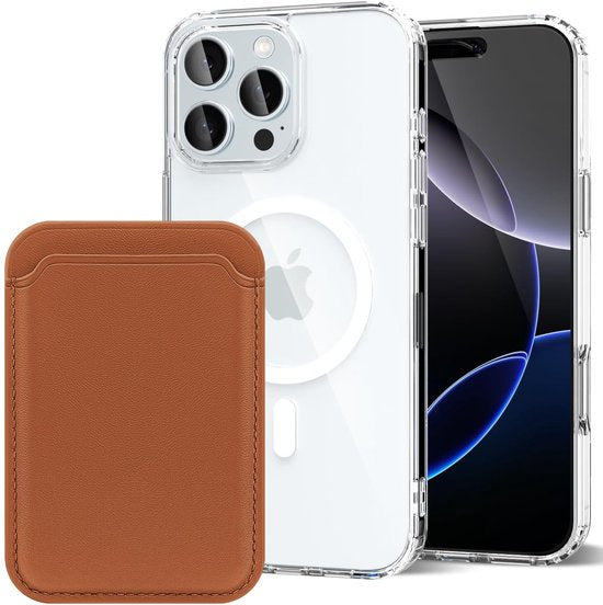 iPhone 16 Pro Hoesjes – Anti-shock Backcover met MagSafe – Magnetische Pasjeshouder – Bruin-Ilumina Benelux