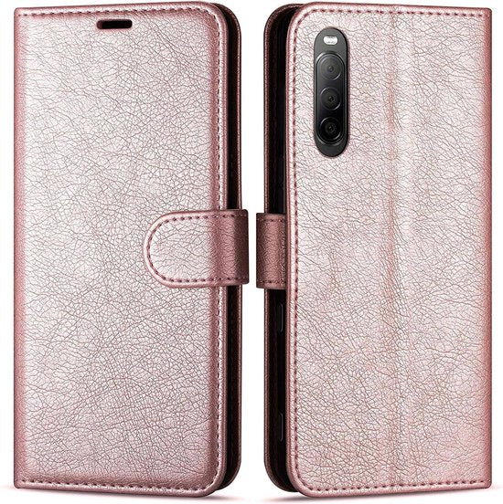 Sony Xperia 10 III Hoesjes – Bookcase Portemonnee – Magneetsluiting – Inclusief 3x Screenprotector – Roségoud-Ilumina Benelux