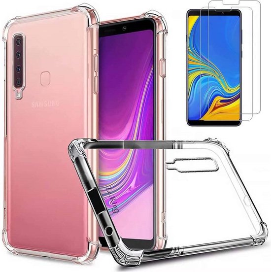 Bookcase Geschikt voor: Samsung Galaxy A60 Hoesje - Anti Shock Hybrid Case & 2X Tempered Glas Combi - Transparant