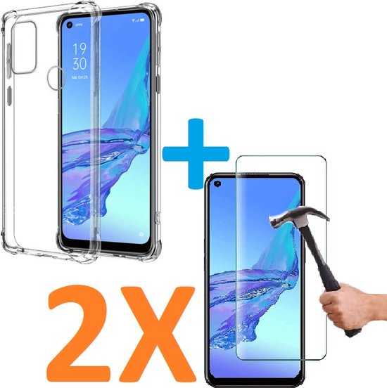 Oppo A53 Hoesjes – Siliconen Backcover Schokbestendig Transparant – 2x Screenprotector Gehard Glas – Anti Kras – Transparant-Ilumina Benelux