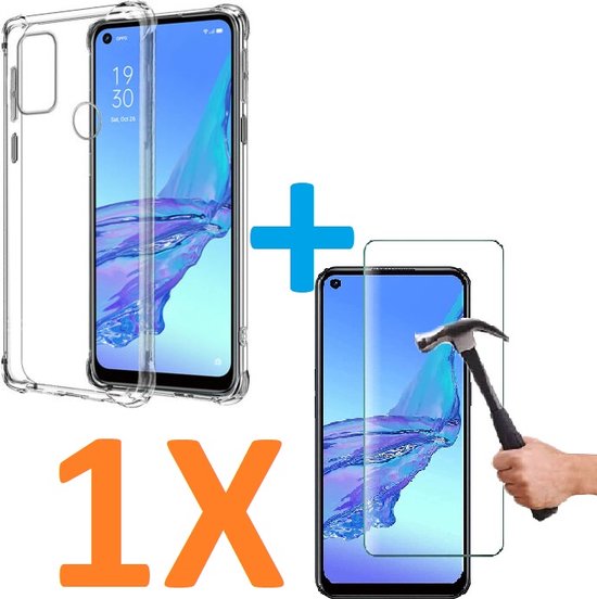 Oppo A53/A53s Hoesjes – Siliconen Backcover – Schokbestendig – 1 Pack Screenprotector Gehard Glas – Transparant-Ilumina Benelux