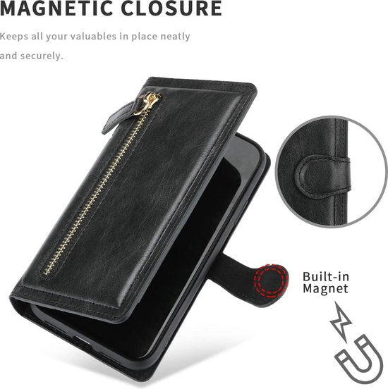 iPhone 12 Pro Hoesjes – Vintage Portemonnee Hoes – Pasjeshouder – Magneetsluiting – Zwart-Ilumina Benelux