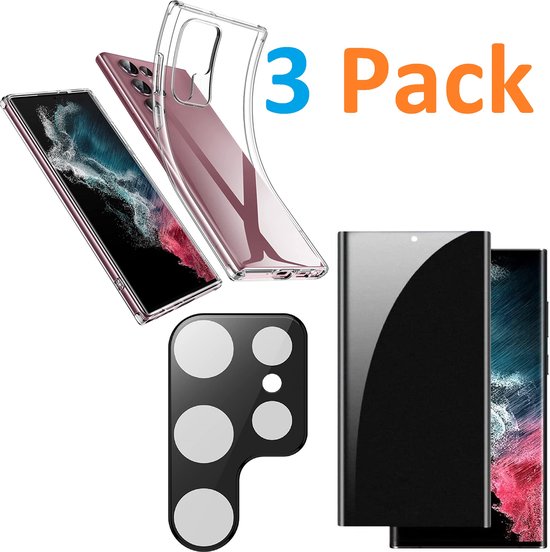 Samsung Galaxy S22 Ultra Hoesjes – Soft TPU Siliconen Backcover – Privacy Screenprotector – Camera Lens Protector – Transparant-Ilumina Benelux