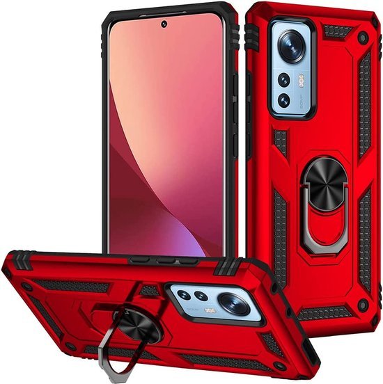 Xiaomi 12 Pro Hoesjes – Anti-Shock Hybride Ring Armor Backcover – Schokbestendig – Rood-Ilumina Benelux