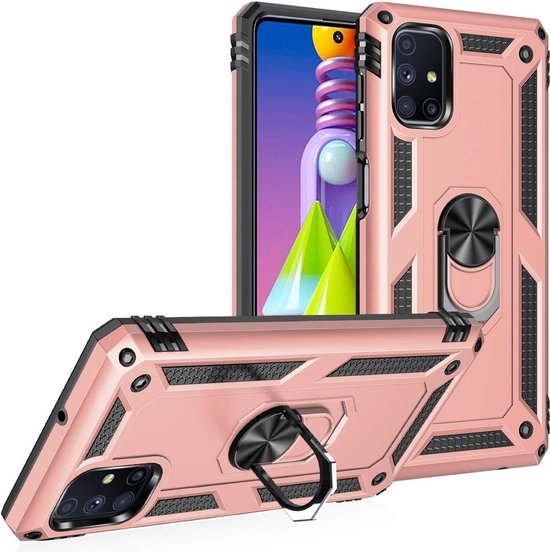 Samsung Galaxy M51 Hoesjes – Anti-Shock Hybride Ring Armor Backcover – Schokbestendig – Roségoud-Ilumina Benelux