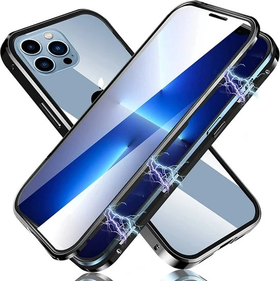 iPhone 14 Pro Max Hoesjes – Magnetische 360° Cover – Metalen Frame – Gehard Glas Achterkant + Screenprotector – Zwart-Ilumina Benelux