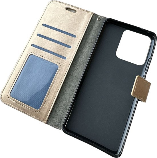 Motorola Moto Edge 40 Hoesjes – Portemonnee Book Case – Magneetsluiting – 2x Screenprotector – Goud-Ilumina Benelux