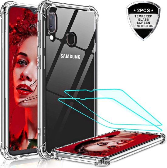 Samsung Galaxy A20E Hoesjes – Siliconen Backcover – Schokbestendig Anti-Shock – 2x Screenprotector Gehard Glas – Transparant-Ilumina Benelux