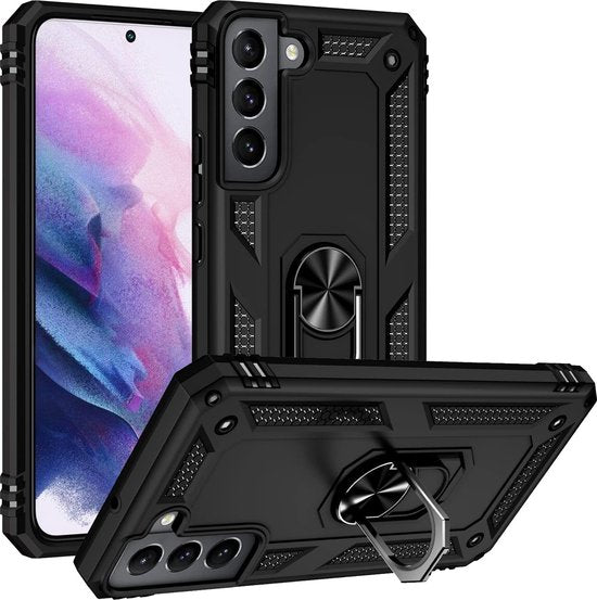 Samsung Galaxy S22 Plus Hoesjes – Ring Armor Backcover – 360° Draaibare Standaard – Magneet – Zwart-Ilumina Benelux
