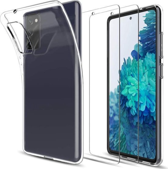 Samsung Galaxy S20 FE Hoesjes – Transparante Siliconen Backcover – 2 Pack Screenprotector Gehard Glas – Anti-kras-Ilumina Benelux